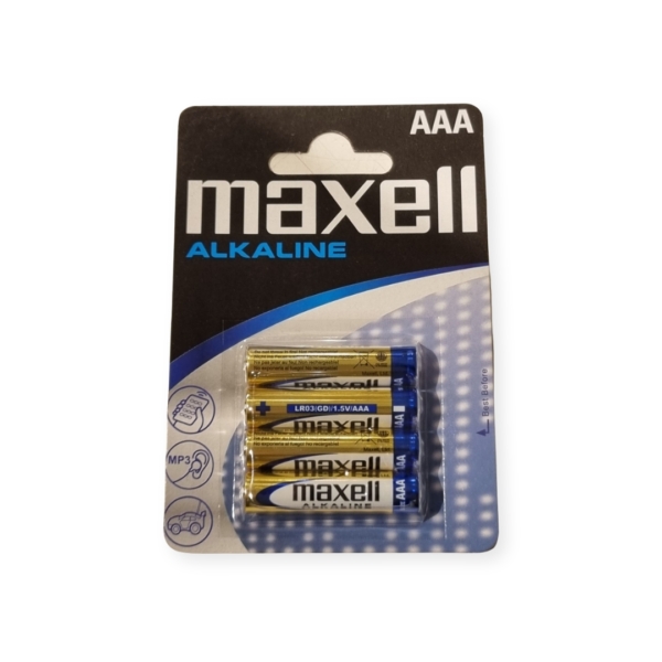 1st paket med 4st AAA batterier från Maxell.