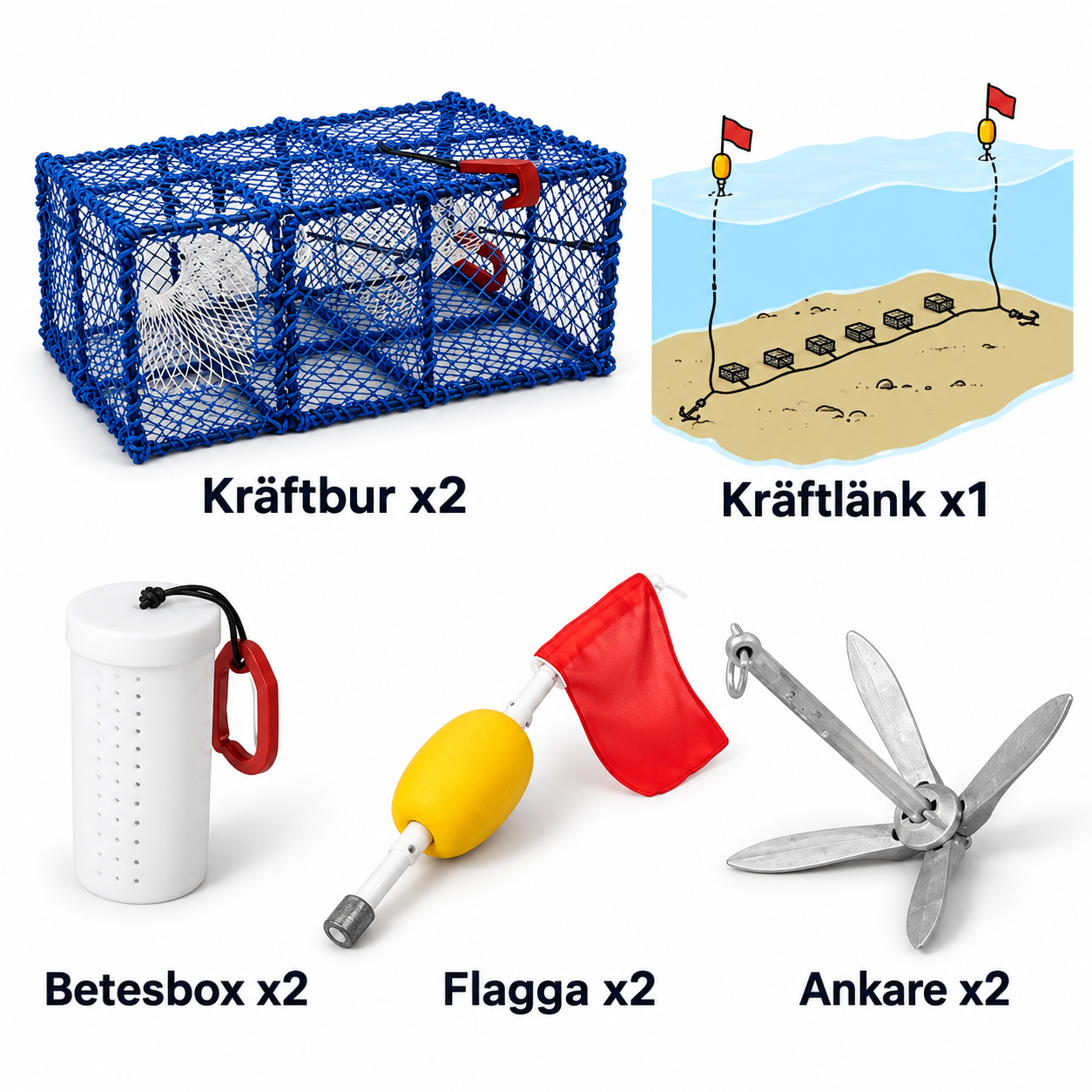 Havskräftpaket Komplett – 2 kräftburar med länk & tillbehör