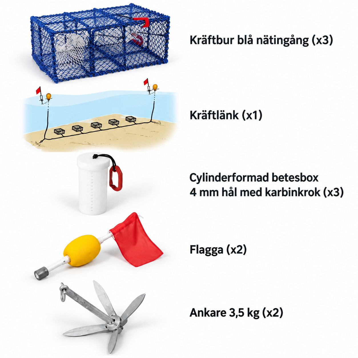 Havskräftpaket Komplett – 3 kräftburar med länk & tillbehör