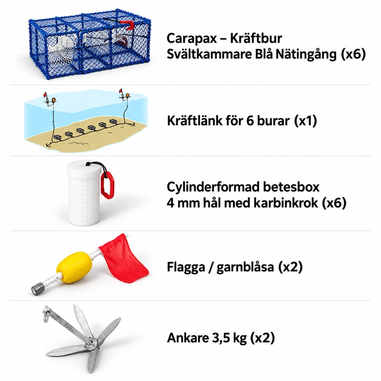 Havskräftpaket Komplett – 6 kräftburar med länk & tillbehör
