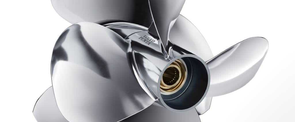 Ett set med Duoprop propellrar i Typ-H från Volvo Penta. Gjorda i rostfritt stål.
